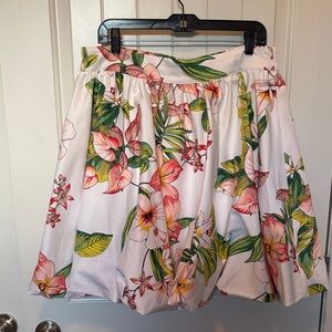 New York & Company White Floral A-Line Bubble Skirt